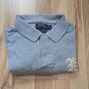 Polo Ralph Lauren Custom Fit Gray Polo Shirt Felt “P” Patch Men’s L